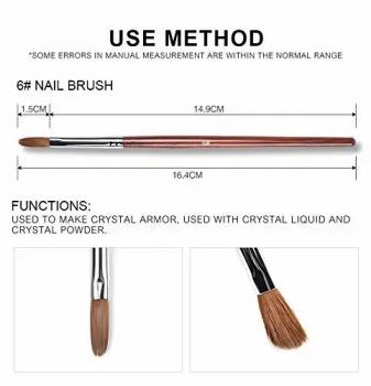 12# 100%Kolinsky Acrylic Nail Brush Set Round Oval Shaped Wood Handle Powder Nail Brush for Professional Manicure DIY Home Salon
