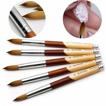 High-quality acrylic powder dedicated nail brush Size 8-20 customizable logo quick proofing 100%Kolinsky yellow red nail brush