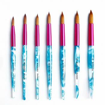 New product trends holder rose red metal tip nail brush Marble blue pattern acrylic kolinsky nail brush