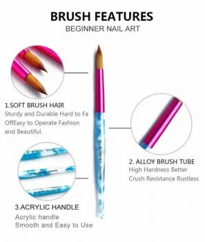 New product trends holder rose red metal tip nail brush Marble blue pattern acrylic kolinsky nail brush