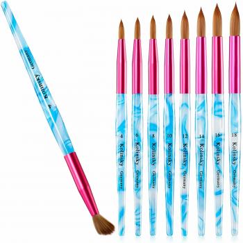 New product trends holder rose red metal tip nail brush Marble blue pattern acrylic kolinsky nail brush