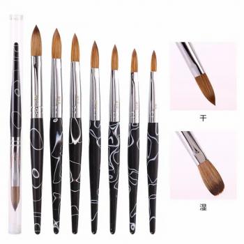 2024 Factory Wholesale 100% Kolinsky Black White Marble Handle Acrylic Nail Brush Crimped or Round Acrylic Nail Art Brush