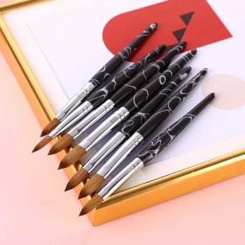 2024 Factory Wholesale 100% Kolinsky Black White Marble Handle Acrylic Nail Brush Crimped or Round Acrylic Nail Art Brush