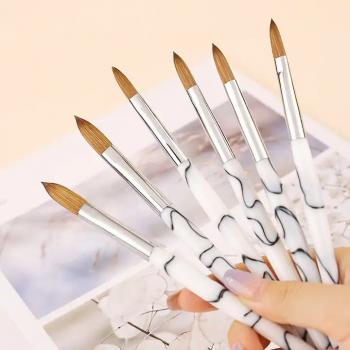 Factory Wholesale 100% Kolinsky Marble Handle Acrylic Nail Brush Crimped or Round Acrylic Nail Art Brush