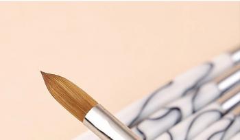Factory Wholesale 100% Kolinsky Marble Handle Acrylic Nail Brush Crimped or Round Acrylic Nail Art Brush