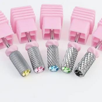 New Product Diamond Tungsten Steel Nail Drill Bit With Pink Case Polish Machine Grinding Head Nail Drill Bit