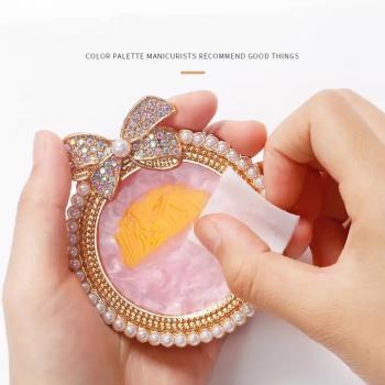 New Natural Resin Bowknot Pearl Diamond Nail Tip Art Display Board Nail Art Gel Powder Painting Gold Edge Mixed Color Pa