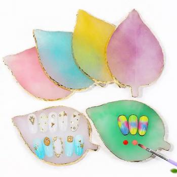 New Product Multi color and shape Resin Gold Edge Nail Art Palette Leaf shape Nail polish palette