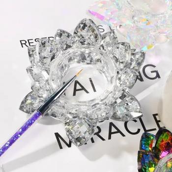 Rainbow Crystal Dappen Dish Lotus Flower Glass Acrylic Liquid Cup Nail Monomer Big Size Dappen Dish With Lid