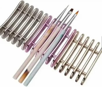 New Manicure Supplies Metal Color 5 Grid Nail Salon Tool Pen Display Stand 5 Separate Nail Brush Holder