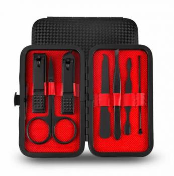Customizable LOGO red black leather bag nail scissors 18pcs set nail tools