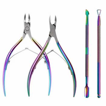 Factory Wholesale Rainbow Color Gradient neon Cutter Nail Clipper Set Stainless Steel