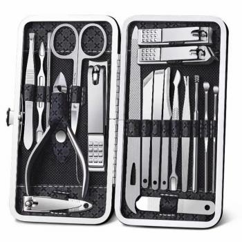 19pcs Professional Multifunctional Stainless Steel Nail Clipper Kits Portable Manicure Pedicure Tool Nail Cutter set With PU Bag