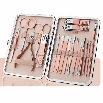 New Custom Logo Manicure Pedicure Set 18Pcs Stainless Steel Nail Clippers Nail cutter Set Nail Tool with Leather Case