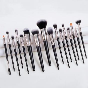 Fluffy Make Up Brushes Cosmetic Kit Custom Logo Vendors 16pcs Black Professional Makeup Brush Set Wholesale