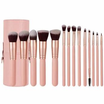 Wholesale High Quality Custom Logo Foundation Makeup Brushes 14pcs Wood Handle Professional Makeup Brush Set Private Label