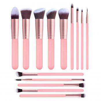 Hot Selling 14 pcs Rose Gold Cosmetic Make up Brush Kit Private Label High Quality Makeup Brushes with Brush Holder