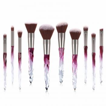 Wholesale 10pcs Nylon Hair Make Up Brush Sets Transparent Diamond Glitter Bling Crystal Handle Makeup Brush