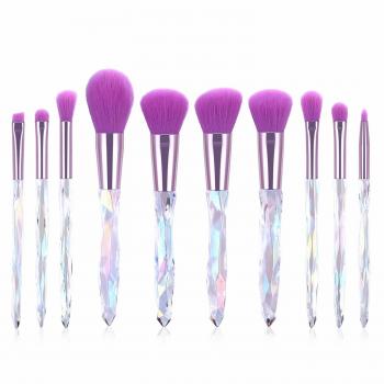 Wholesale 10pcs Nylon Hair Make Up Brush Sets Transparent Diamond Glitter Bling Crystal Handle Makeup Brush
