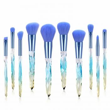 Wholesale 10pcs Nylon Hair Make Up Brush Sets Transparent Diamond Glitter Bling Crystal Handle Makeup Brush