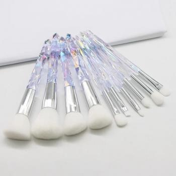 Wholesale 10pcs Nylon Hair Make Up Brush Sets Transparent Diamond Glitter Bling Crystal Handle Makeup Brush