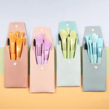 New 8pcs Mini makeup brushes with matte wooden handle portable soft hair makeup brush set beauty tools