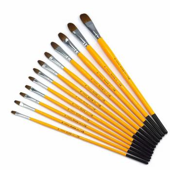 Wolf Hair Gouache Brushes Full Set 12 pcs Long Yellow Rod Watercolor Acrylic Gouache Painting artist oil brush For Beginners