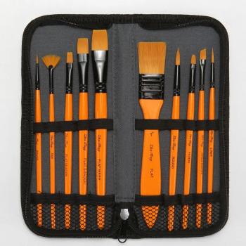 New OEM Portable Canvas Pack 10 PCS Nylon Hair Acrylic Oil Paint Brush Set For Students Beginner