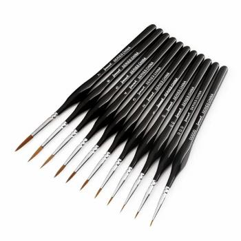 Professional Fine Line Oil Acrylic Painting Art Supplies Artist Paint Brush Set Drawing Pen With Nylon Hair Natural Wood Handle