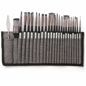 Hot Sale 24pcs Nylon Hair Paintbrush Set Silver Gray Rod Paintbrush Professional Synthetic Large Artist Brushes Oil - copy
