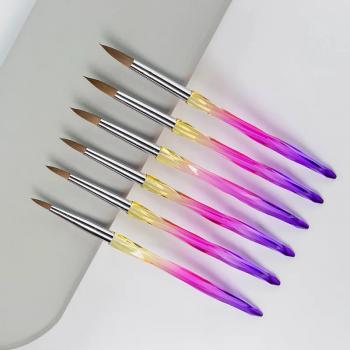 New Professional USA Quality Wholesale Custom Rainbow Colorful Crystal Nail Brush100% Sable kolinsky Acrylic Nail Brush #8-#16