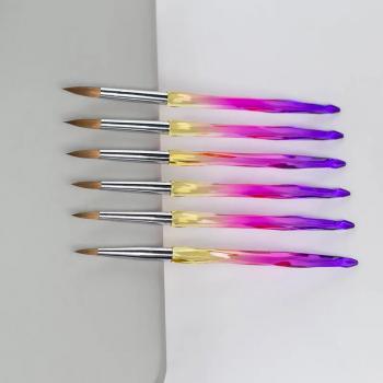 New Professional USA Quality Wholesale Custom Rainbow Colorful Crystal Nail Brush100% Sable kolinsky Acrylic Nail Brush #8-#16