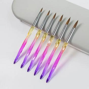 New Professional USA Quality Wholesale Custom Rainbow Colorful Crystal Nail Brush100% Sable kolinsky Acrylic Nail Brush #8-#16