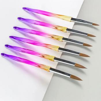 New Professional USA Quality Wholesale Custom Rainbow Colorful Crystal Nail Brush100% Sable kolinsky Acrylic Nail Brush #8-#16