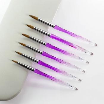 2024 Personalized Purple Acrylic Handle Round Oval 100% Pure Kolinsky Acrylic Nail Art Brushes 8 10 12 14 16 18