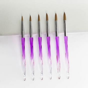 2024 Personalized Purple Acrylic Handle Round Oval 100% Pure Kolinsky Acrylic Nail Art Brushes 8 10 12 14 16 18