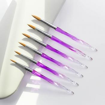 2024 Personalized Purple Acrylic Handle Round Oval 100% Pure Kolinsky Acrylic Nail Art Brushes 8 10 12 14 16 18