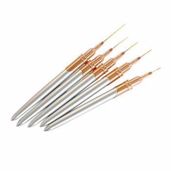 Hot Silver Private Label Needle Tube Striping Liner Nail Art Brushes Nylon Hair Painting Liner Nail Art Liner Brush 5 pcs