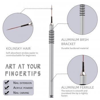 Custom Logo Private Label Nail Art Brushes Liner Metal Handle Pinceles Kolinsy Nails Liner 5pcs/Set Pink Gel Liner for Nails