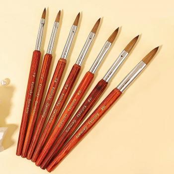 2024 100% Pure Kolinsky Nail Art Brush Wood Handle Custom Logo Kolinsky Nail Drawing Brush Acrylic Nail Brush