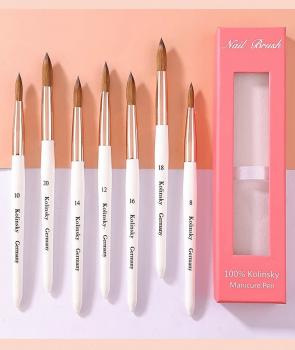 OEM Personalized 100% Kolinsky Acrylic Nail Brush Wood Handle Crimped Kolinsky Sable Nail Brush 8 10 12 14 16