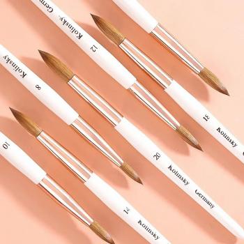 OEM Personalized 100% Kolinsky Acrylic Nail Brush Wood Handle Crimped Kolinsky Sable Nail Brush 8 10 12 14 16