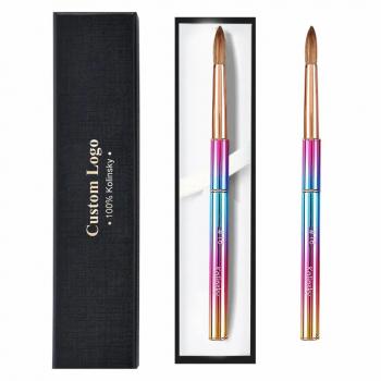 Factory Wholesale Customized Logo 100% Kolinsky Acrylic Brush Metal Color Gradient Handle 3d Nail Brush Acrylic Brush