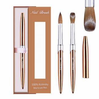 Factory Wholesale Low MOQ Pro Custom Private Label 100% Crimped Kolinsky Acrylic Nail Brush Metal Handle