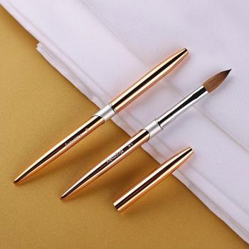 Factory Wholesale Low MOQ Pro Custom Private Label 100% Crimped Kolinsky Acrylic Nail Brush Metal Handle