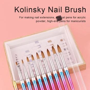 Factory Wholesale Custom Logo Metal Crimped Acrylic Nail Brush Neon Color 2-18 Pure Kolinsky Acrylic Nail Brush