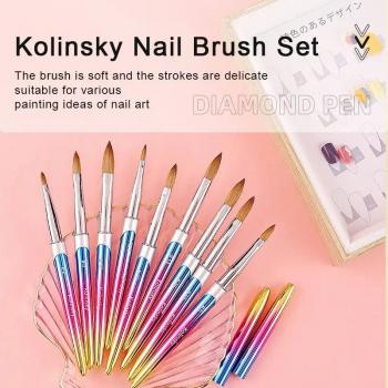 Factory Wholesale Custom Logo Metal Crimped Acrylic Nail Brush Neon Color 2-18 Pure Kolinsky Acrylic Nail Brush