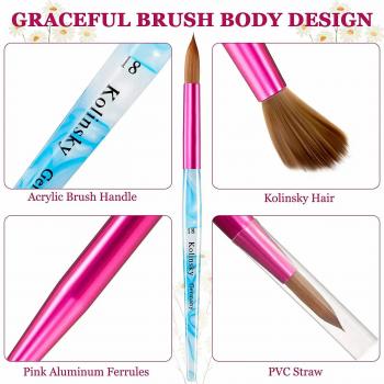 Factory Wholesale Germany Acrylic Art Nails Tools Design Brushes Pure Crimped Nail Kolinsky Brush for Professional