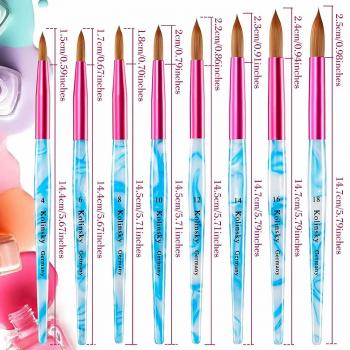 Factory Wholesale Germany Acrylic Art Nails Tools Design Brushes Pure Crimped Nail Kolinsky Brush for Professional
