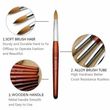 Custom mahogany brown Custom logo 100% kolinsky acrylic wood brush handle 3D nail brush #12 14 16 18